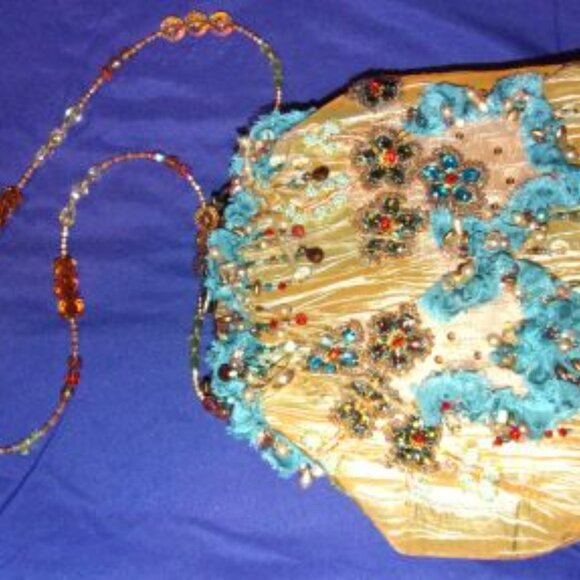 MARY FRANCES JEWELED BEADED EMBELLISHED HANDBAG w/METAL HANDLE AND BEADED STRAP. - Picture 2 of 5